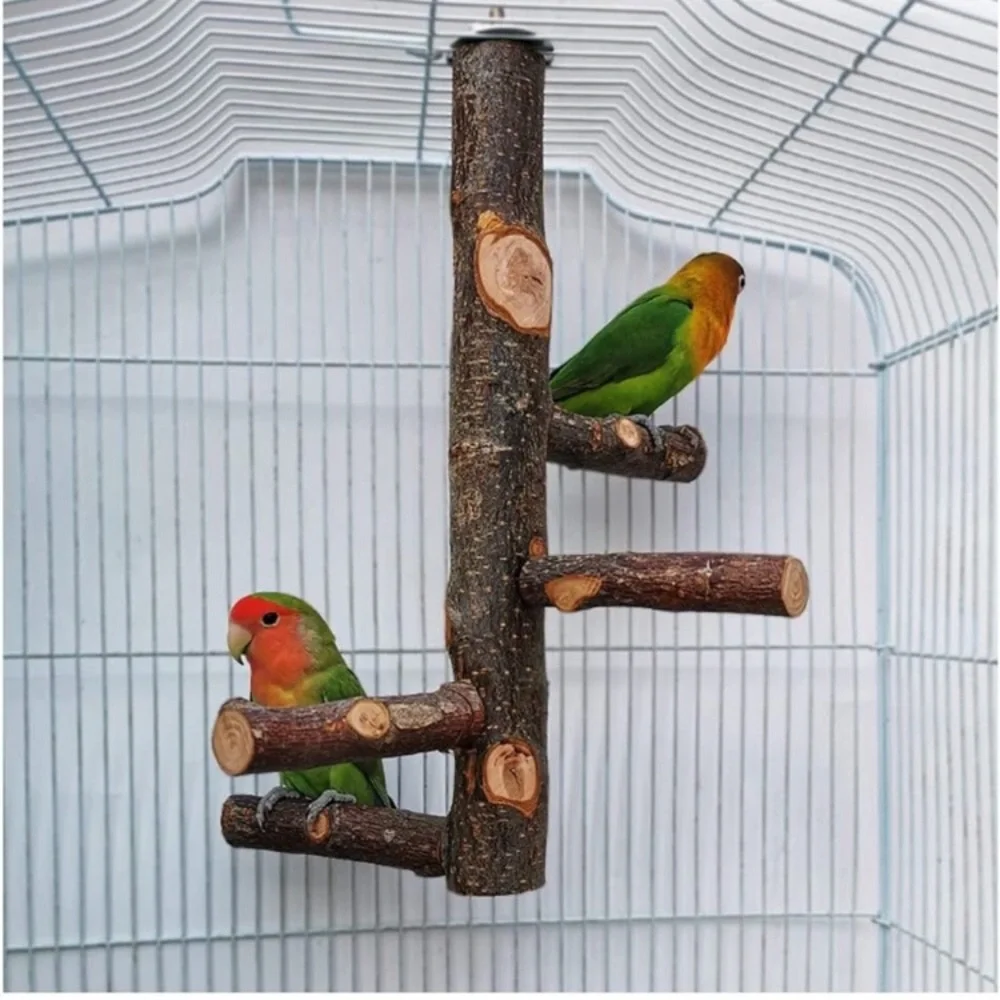 Natural Wood Bird Toys Parrot Perch Parakeet Stand Platform for Bird Cage